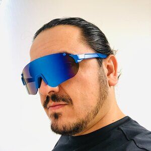 Men Sunglasses Blue Mirror Single One‎ Piece Lens Oversize Wrap Around UV400 New